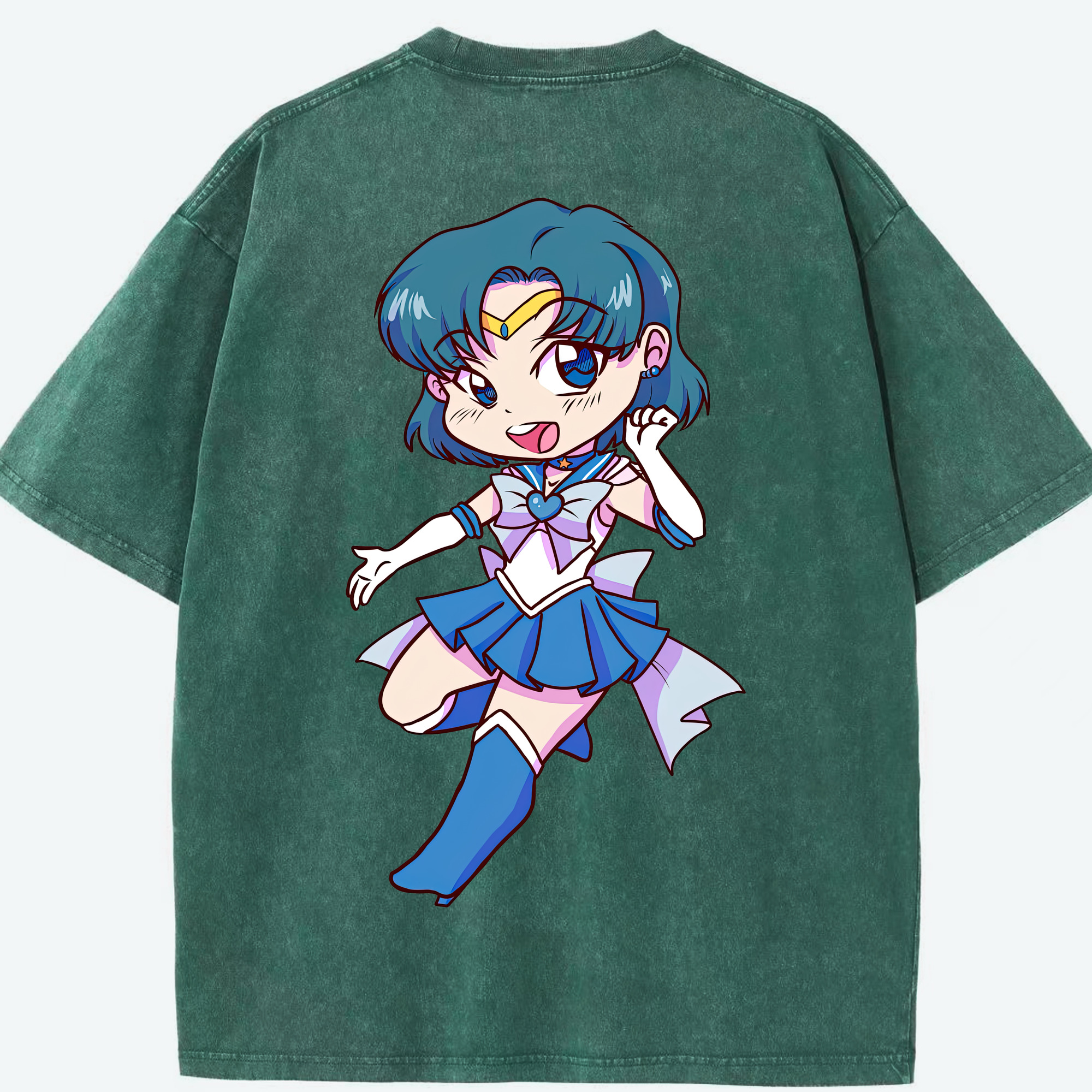 （画像用） 美少女戦士セーラームーン 水野 亜美 みずの あみ Sailor Moon Mizuno Ami 綿100% ヴィンテージ風 半袖Tシャツ（背面プリント）